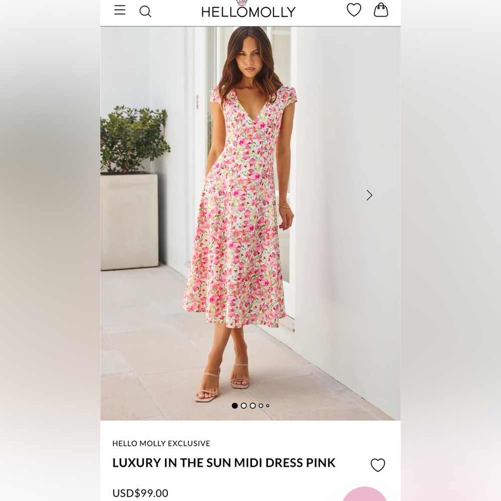 HELLO MOLLY - LUXURY IN THE SUN MIDI DRESS - PINK - S EUC - HELLO MOLLY